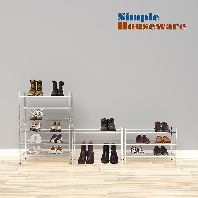 Simple Houseware 3-Tier Stackable Mesh Shoe Rack, Silver - Image 7