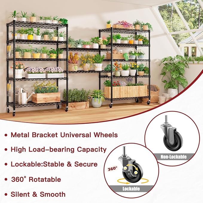PrimeZone 6 Tier Wire Shelving with Wheels 79''H 1500lbs Storage Shelves NSF Certified Heavy Duty Steel Metal Shelf Adjustable Rolling Rack Kitchen Garage Closet Pantry Laundry 79''HX36''WX16''D 2Pcs - Image 9