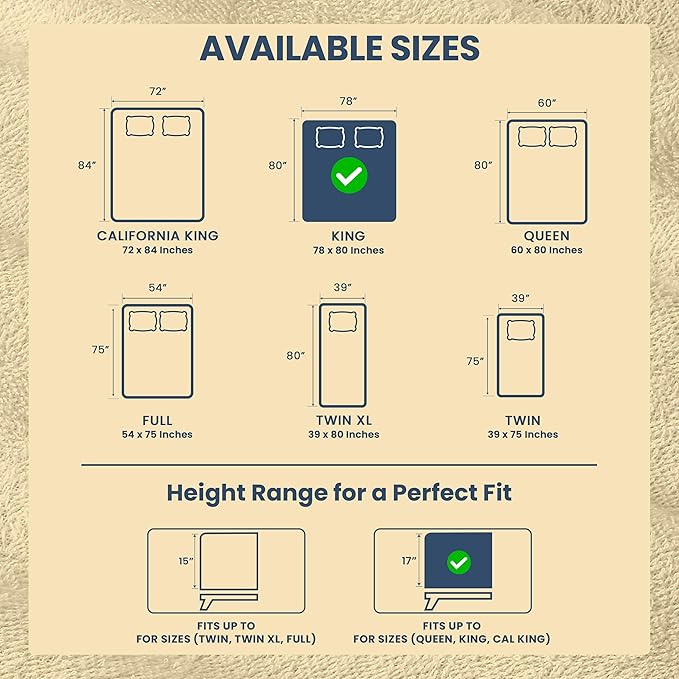 King Size Mattress Protector Waterproof, Premium 200 GSM Terry Mattress Cover, Soft & Breathable Bed Cover, Fitted Sheet Style Stretchable Deep Pockets 17" by Utopia Bedding (Beige)