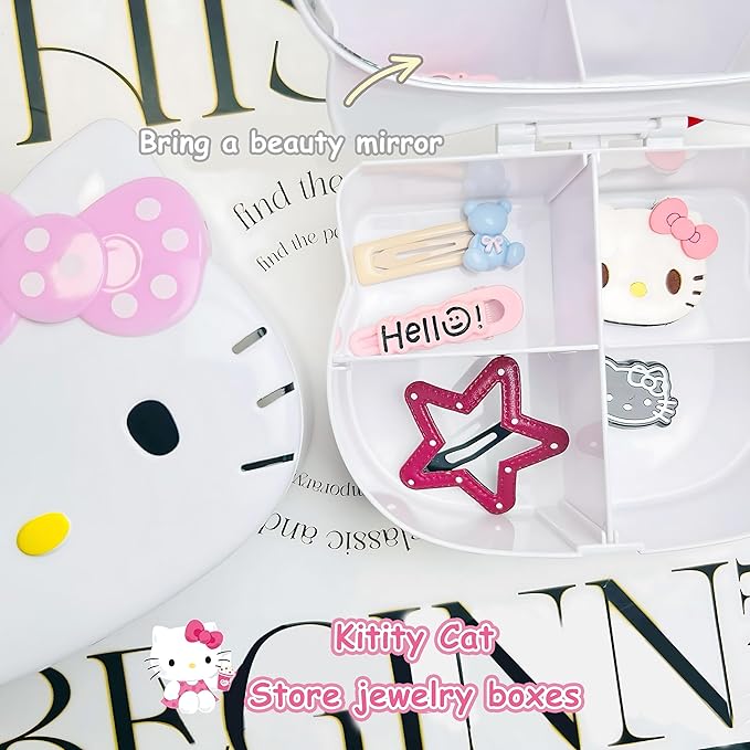 FUAN Kitty jewelry Box Cute Jewelry Anime Kitty Portable Travel Jewelry Case Cartoon Kawaii Jewelry Box For Women Jewelry Charms Kids Jewelry Box Anime Cat Jewelry Case With Mirror - Image 3