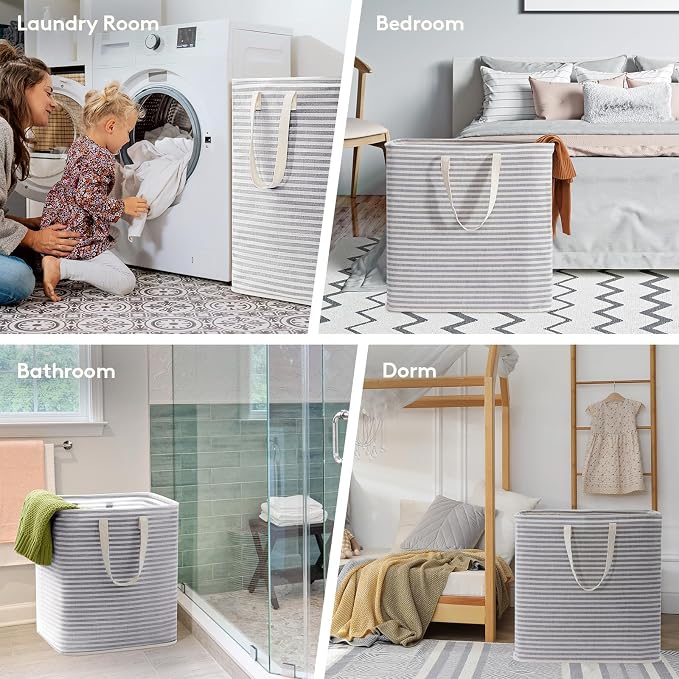 Lifewit 3 Pack Laundry Basket 90L Each, Collapsible Clothes Hamper with Reinforced Handles, Freestanding Waterproof Design for Bedroom and Laundry Room, Grey 270L Total - Image 7