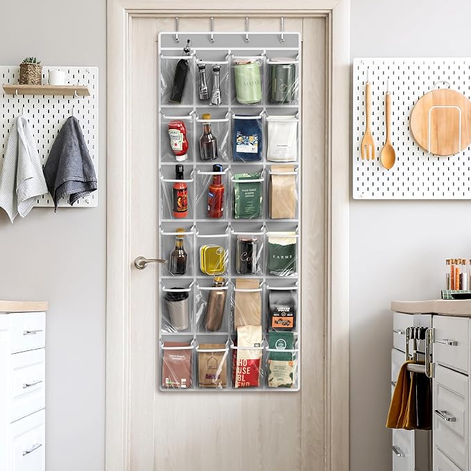 Simple Houseware 24 Pockets Large Clear Pockets Over The Door Hanging Shoe Organizer, Gray (56" x 22.5") - Image 7