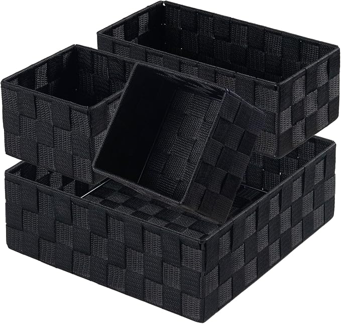 Posprica Small Black Baskets Cube Bin Container Tote,Woven Storage Baskets for Organizing Organizer Divider for Drawer, Closet, Shelf, Dresser, Set of 4 by Posprica