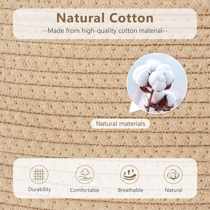 ECDYQXVU Cotton Rope Storage Basket, 15x10x9 Inches, Woven Basket for Shelves, Clothes, Towels, Books, and Laundry, Jute Brown (3 Pack) - Image 3