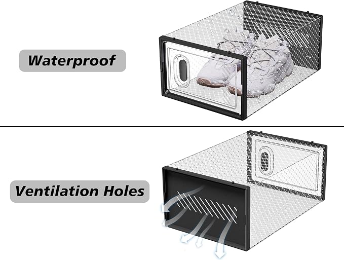 SIMPDIY Shoe Storage, 12 Pack Shoe Organizer for Closet, Shoe Boxes Clear Plastic Stackable Shoe Containers with Lids for Size 10, Black - Image 5