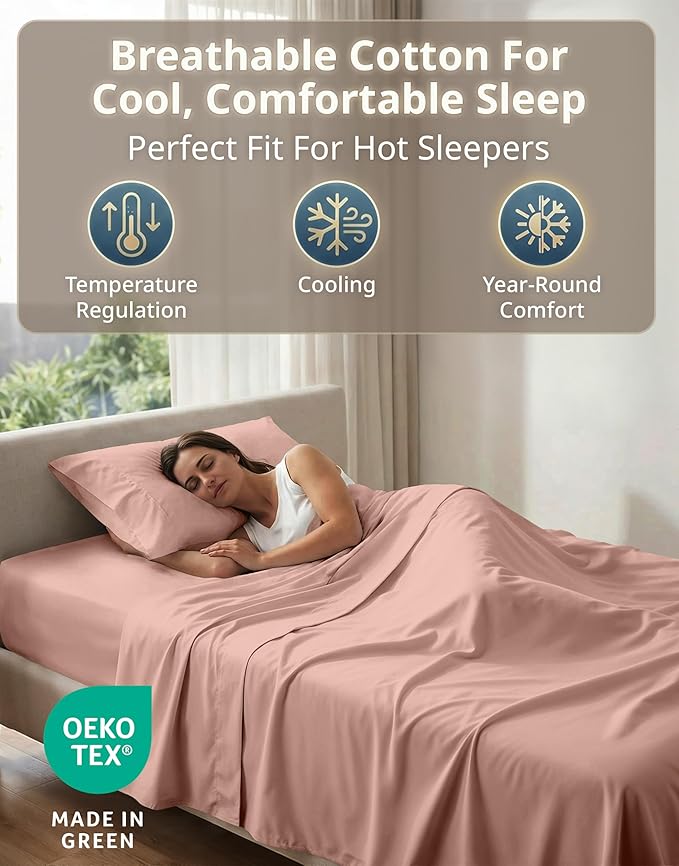 LANE LINEN Twin Sheets Set - 600 Thread Count Sateen Weave for Premium Feel - 100% Extra Soft Cotton Sheet Set - 15'' Deep Pocket for Snug Fit to Your Mattress - Oeko Tex Certified - Sepia Rose