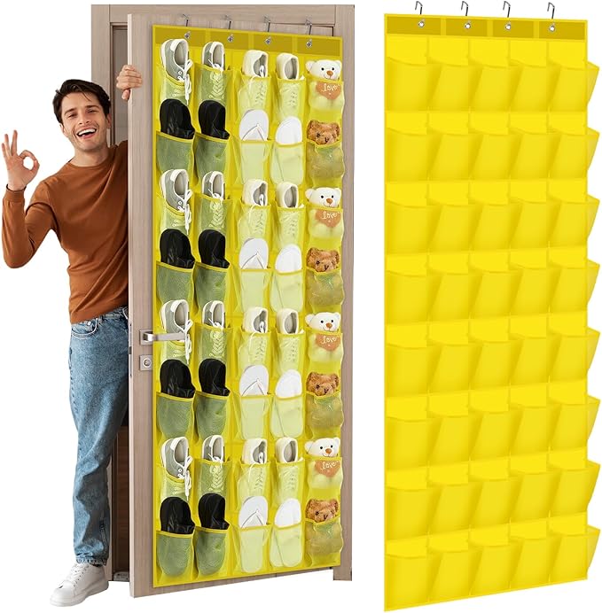 Windyun 40 Over the Door Shoe Organizer Large Mesh Pocket Hanging Shoe Rack for Closet Yellow Nonslip Behind Door Storage Holder Back to School Organizer for Dorm Room College Classroom Storage by Windyun