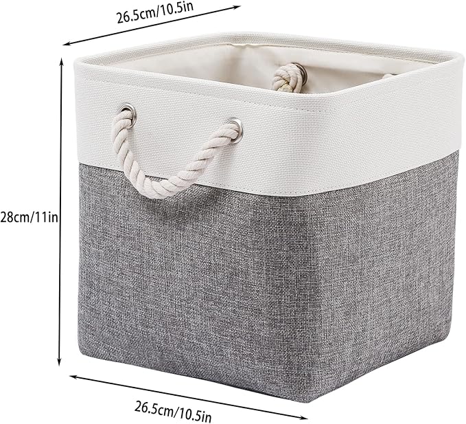 Cube Storage Bins, 6 Pack Collapsible Fabric Storage Cubes, 11 Inch Cube Organizer Bins with Handles (White/Gray) - Image 4