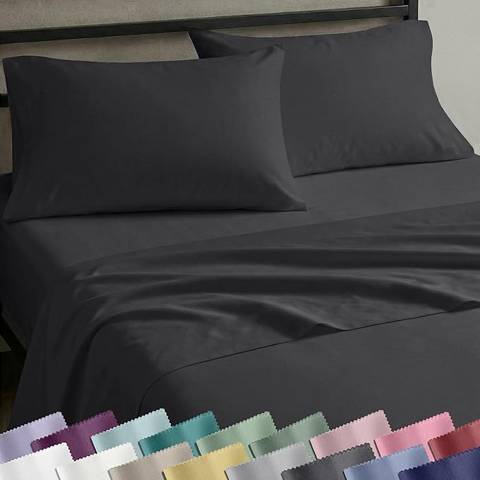 California Design Den Natural 100% Cotton Sheets Twin XL Size Set - Soft Sateen, Twin XL Sheets with 12" Pockets, Durable Bedding Set for Dorm Rooms, College Dark Grey (Black Tone)