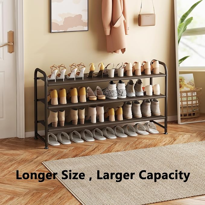 INGIORDAR Shoe Rack 3 Tier Long Storage Organizer Wide Metal Shoe Shelf for Closet Entryway Brown - Image 4