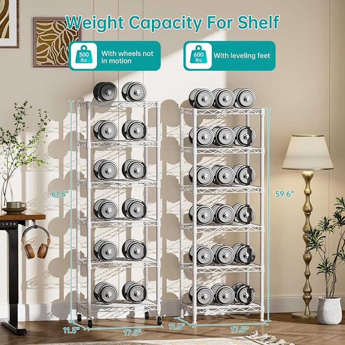 SINGAYE 6 Small Shelf Storage Wire Shelves Closet Bathroom Organizers Metal Pantry Kitchen Garage Shelving Unit Laundry Room Organization Home Narrow Rack Net Basket with Wheels White - Image 6