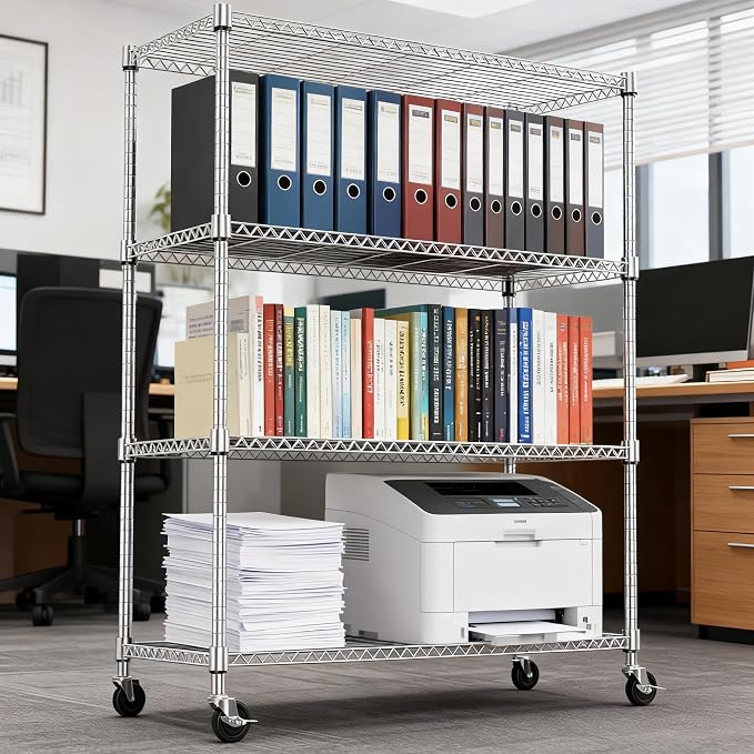 M MZG 1400LBS 47.2" W 4 Tiers Storage Shelves Metal Shelving Unit with Wheels Heavy Duty Garage Shelving Adjustable Wire Shelves for Pantry,Kitchen,Garage,Basement,Chrome 17.7" D x 47.2" W x 62.6" H - Image 6