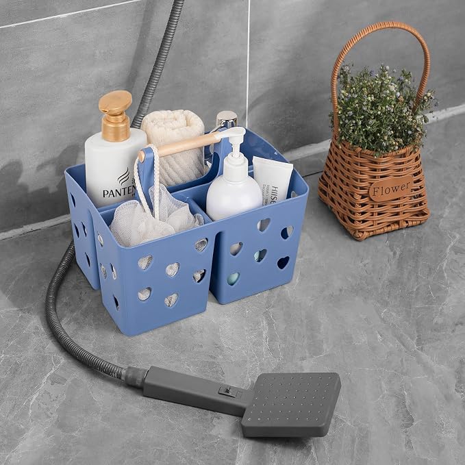 Anyoifax Portable Shower Caddy Plastic Shower Basket Organizer Divided Bathroom Caddy Storage Cleanning Caddy Tote with Handle for College, Dorm Room, Kitchen, Dark Blue - Image 2