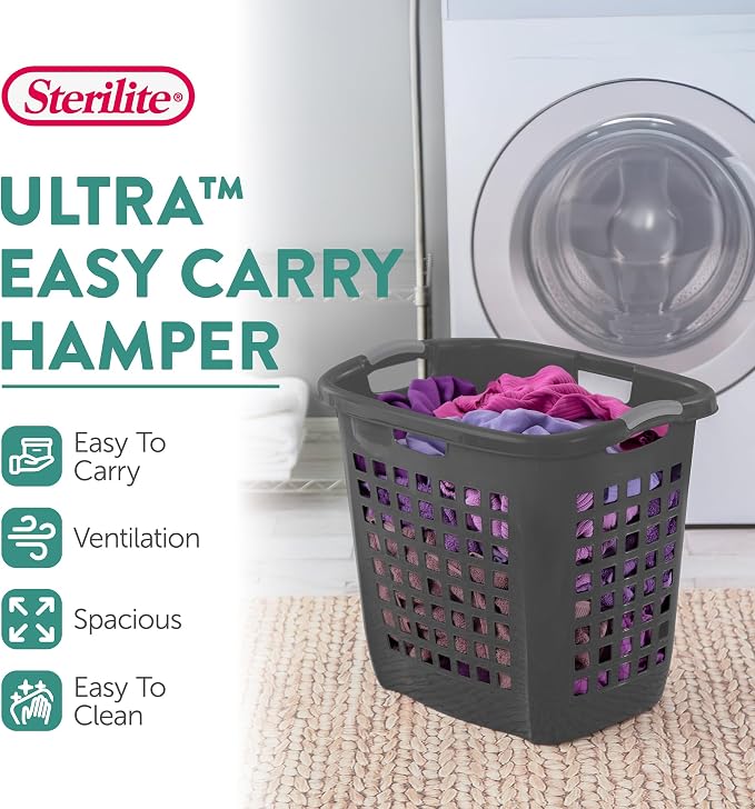 Sterilite 4-Pack 2.1 Bushel Ultra Easy Carry Hamper, Laundry Basket Organizer, Flat Gray - Large Plastic Clothes Bin for Home, Dorm, Bathroom, and Bedroom Organization - Image 3