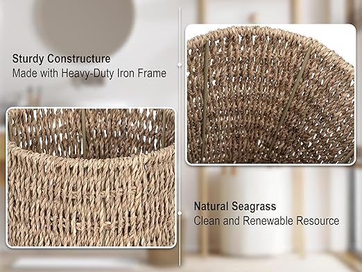 StorageWorks Wicker Waste Basket, Small Trash Can with Handwoven Seagrass, Wicker Garbage Can for Bedroom, Bathroom, 1 Pack - Image 4
