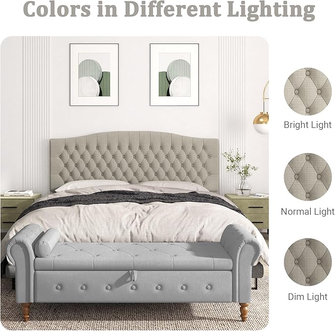 Befurtori King Headboard Only, Upholstered Headboard King for Adjustable Bed Linen Tufted Calking Size Wall Mounted Head Board with Solid Wood Legs Head Board, Linen
