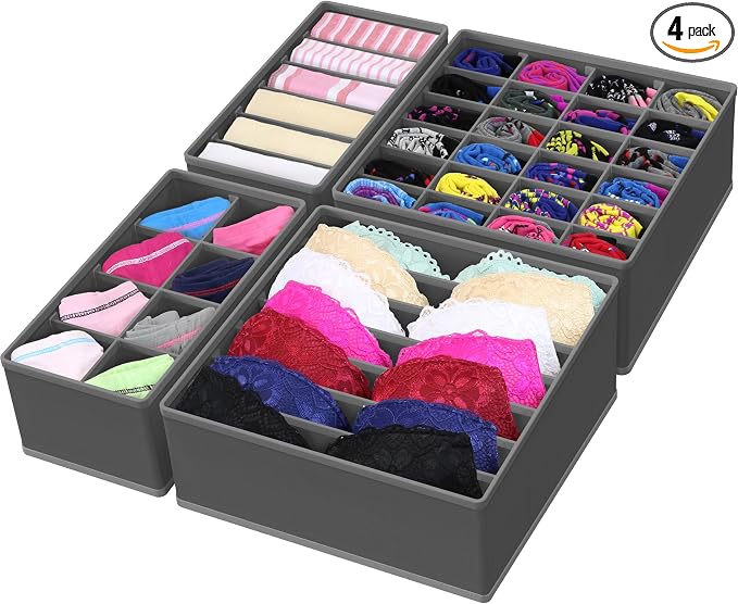 Simple Houseware 4-Pack Drawer Organizer Set - Closet Dividers for Underwear, Socks, Bras, Scarves, Ties - Foldable Non-Woven Storage Boxes, Dark Gray by SimpleHouseware