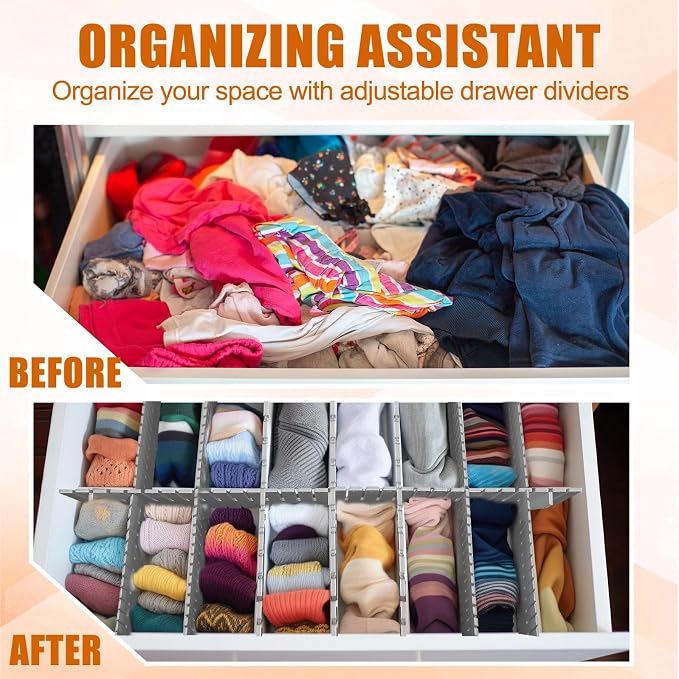 Blosssound 15 Pcs 5.12 Tall Drawer Divider Adjustable Drawer Organizer DIY Ultra Deep Storage Organizer Separator with Fixed Buckle for Underwear Socks Dormitory Office Kitchen Bedroom(Grey) - Image 6