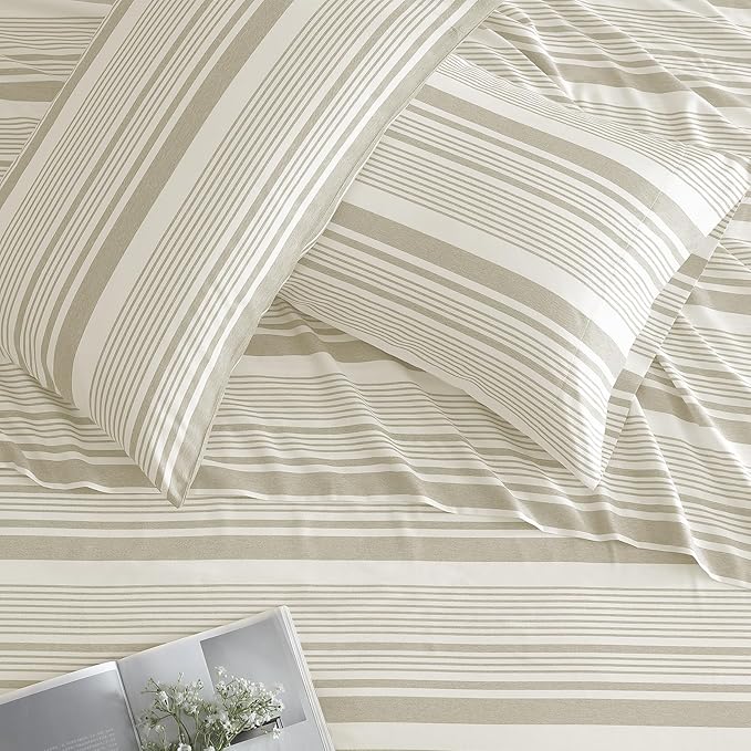 ClevaHome Classic Stripe Sheet Set - 4 Pieces Super Soft & Breathable Bed Sheet Set with Deep Pocket, Enhanced Comfort & Easy Care (Queen, Desert Stripe)