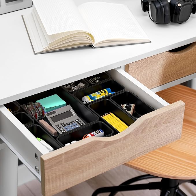 Simple Houseware Interlocking Desk Drawer Bins Organizer, 42 Packs, Black - Image 6