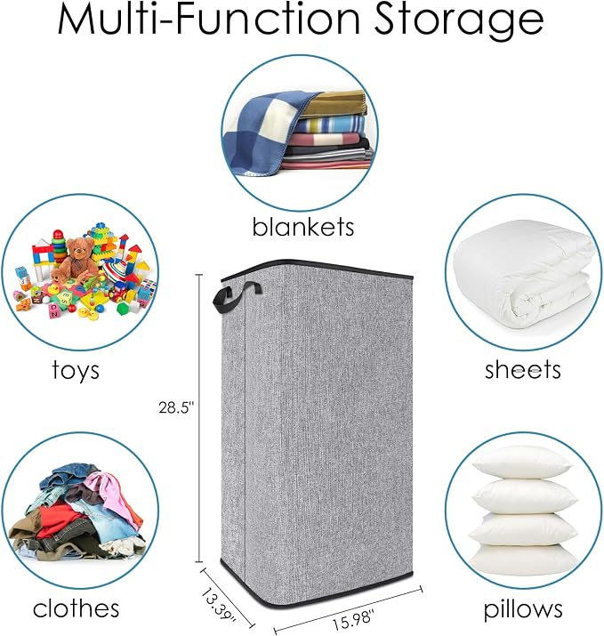 SNIGJAT Extra Large Laundry Hamper, 100 L Tall Laundry Basket with Sturdy Handles, Dirty Clothes Basket for Bedroom, Large Hamper, Sturdy Storage Organizer for Clothes Toys Grey - Image 5