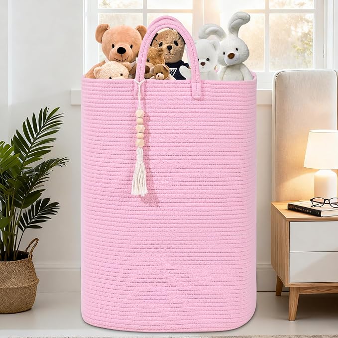 Woven Laundry Basket for Clothes, 65L Large Rectangle Laundry Hampers, Nursery Storage Basket for Toys, Tall Dirty Clothes Hamper for Bedroom Aesthetic, Bathroom, Laundry Room - Image 7