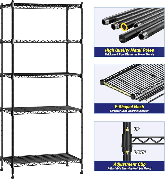 Romorgniz 5-Tier Shelf 1010LBS Storage Shelves Adjustable Wire Shelving Metal Shelving Unit Storage Rack for Kitchen Pantry Closet Laundry School Commercial 59.4" Hx21.5 W x13.6 D - Image 5