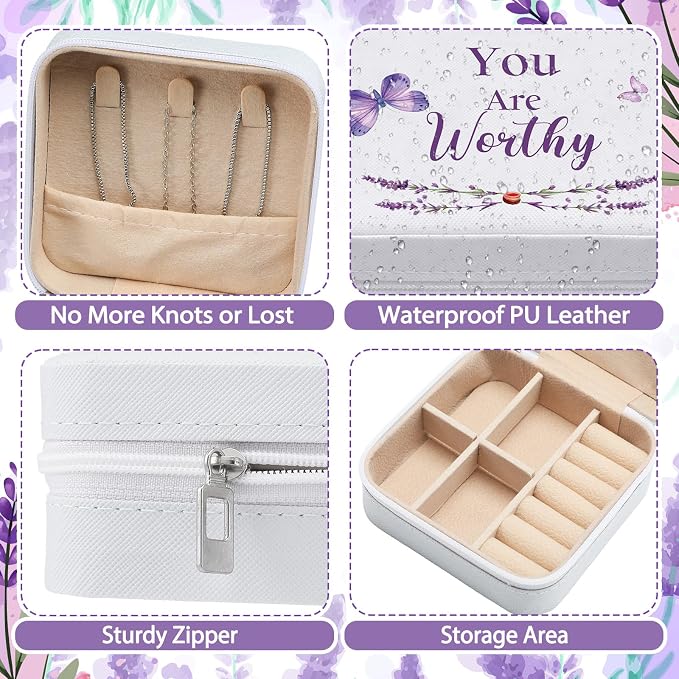 Kacctyen 12 Pcs Mini Travel Jewelry Case Bulk You Are Loved Mother's Day Church Gift Bulk Purple Butterfly Gift for Secretary Mother Girls Leather Travel Jewelry Case Mothers Day Church Gifts - Image 6