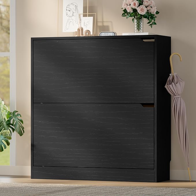 BORNOON Shoe Cabinet with 2 Flip Drawers, Slim Narrow Shoe Storage Cabinet, Freestanding Shoe Organizer with Adjustable & Removable Shelves, Top Display Shelf for Entryway, Hallway, Foyer, Closet - Image 3