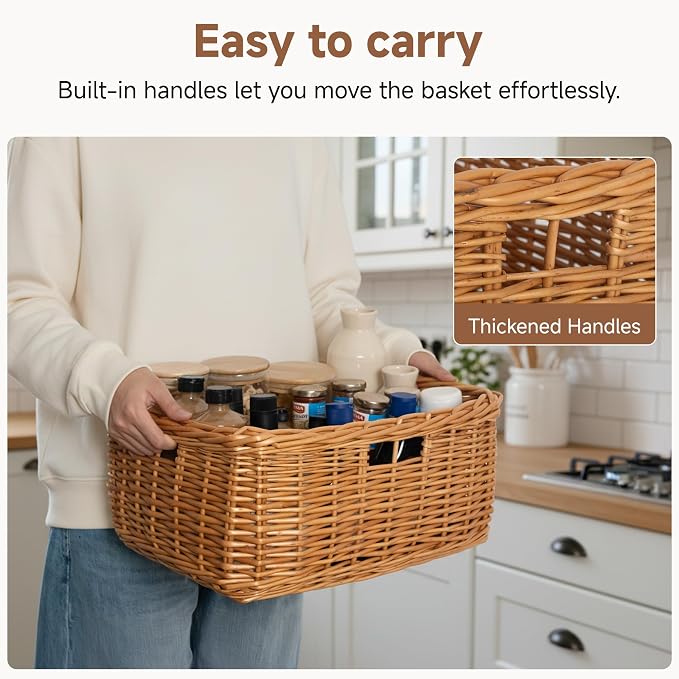 StorageWorks Pantry Baskets, Willow Storage Baskets for Organizing, Shelves, Pantry Organizers and Storage, Light Brown, 16 ½"L x 13"W x 7 ½"H - Image 3