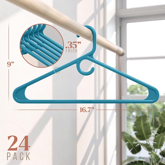 NEATERIZE Thick Heavy Duty Hangers - Blue Plastic Clothes Hangers 24 Pack - Great for Coat Hanger, Jackets Jeans & Suit Hanger for Closet - New Apartment Essentials Percheros Ganchos para Colgar Ropa - Image 2