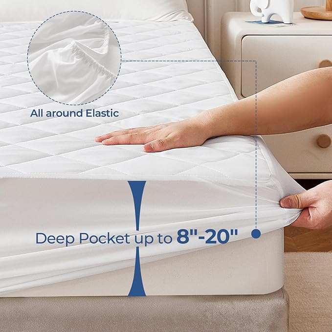 EXRUBY Queen Waterproof Mattress Pad - 100GSM Quilted Mattress Protector with Diamond Pattern - 8-20" Extra Deep Pocket Fitted Cover - Breathable& Noiseless