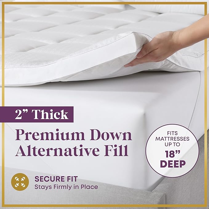 CirclesHome Hotel Collection Twin XL Size Hybrid Mattress Protector & Pad - Extra Padded, Thick, Plush, & Fitted Mattress Topper for Bed - Comfortable Pillow Top Mattress Cover