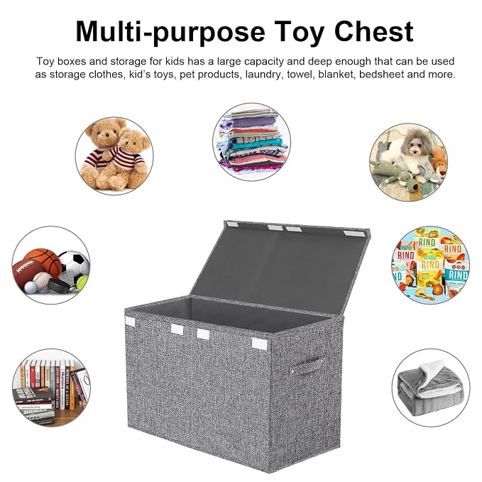 VERONLY Collapsible Toy Storage Bin with Lid, 82L Large Capacity - Gray Neutral Space-Saving Organizer for Playroom, Bedroom & Nursery, Foldable Design - Image 6