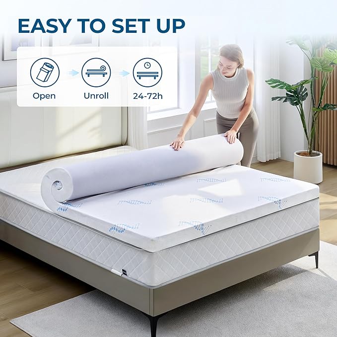 BDEUS 3 Inch King Memory Foam Mattress Topper with Collagen-Rich Cover, Soft Mattress Pad for Skin-Hydrating & Back Pain Relief, CertiPUR-US Certified