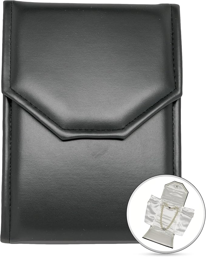Novel Box Necklace Display Pearl Folder 7x5 inch Small Travel Jewelry Case - Wedding Jewelry Storage Holder with Smooth Finish - Jewelry Organizer Necklace Box - Black/White Stitched - Image 8