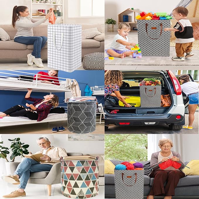 Waterproof Laundry Hamper Collapsible Laundry Basket Leather Handle Laundry Bag Large Clothes Storage Toy Organization for Bathroom Bedroom Laundryroom College Dorms (Laundry Basket-005) - Image 7
