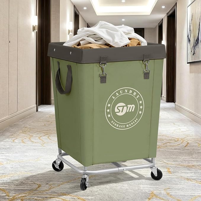STORAGE MANIAC Commercial Laundry Hamper with Heavy Duty Steel Frame, 160 L Industrial Laundry Basket Cart with Wheels for Hotel, Home, Laundry Room, 18''L x 18''W x 31''H, Medium Green - Image 8