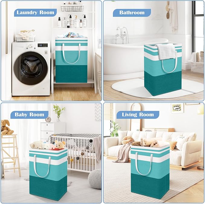 BlissTotes 3-Pack Laundry Basket, Freestanding＆Waterproof Laundry Hamper, Collapsible Tall Clothes Hamper with Easy Carry Handles for Clothes, Towels in the Family and Dorm,Gradient Green,88L - Image 6