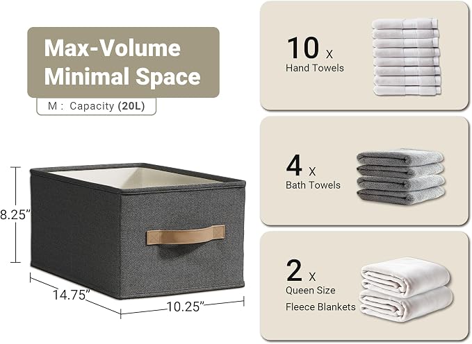 LayerSpace 3 Pack Fabric Storage Bins for Shelves | 14¾" L*10¼" W*8¼" H Closet Storage Bins | Collapsible Closet Organizers for Clothes | Linen Clothes Bins | Black - Image 3