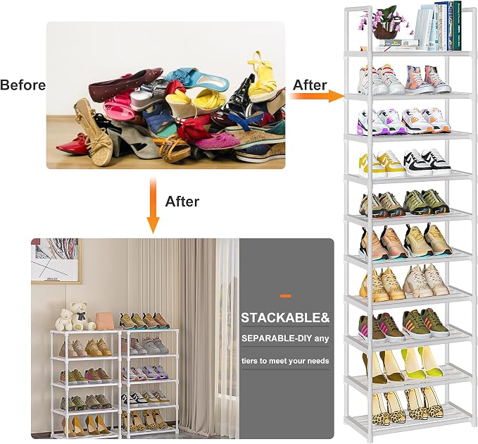 OYREL Shoe Rack Tall, Sturdy Metal Shoe Rack Organizer,Narrow Shoe Racks for Closets,Shoe Stand Shelf - Image 6