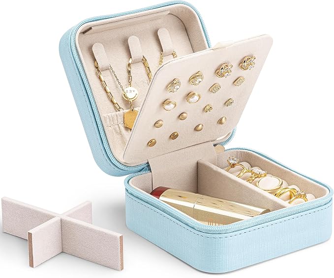 VLANDO Mothers Day Mom Gifts - Travel Jewelry Case, Small Travel Jewelry Organizer Box for Girls Women - Blue - Image 8