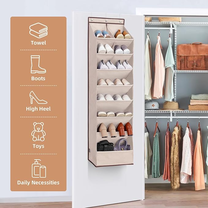 STORAGE MANIAC Over the Door Shoe Organizer Heavy-Duty Large Deep Pocket Hanging Shoe Organizer Shoe Rack Door Closet Shoe Organizer for Wall, Dorm & Narrow Door Storage Shoe Holder Oat Beige, 1 Pack - Image 5
