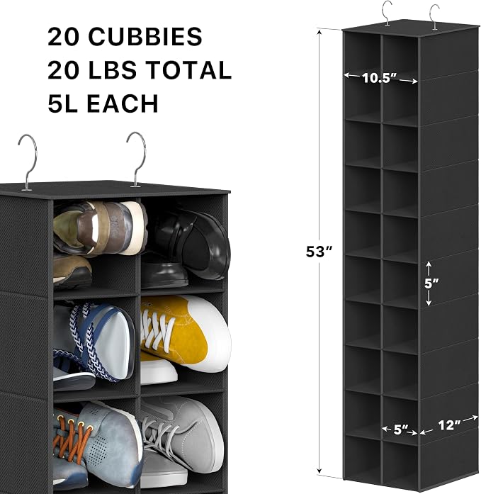 Simple Houseware 20 Section Shelves Hanging Shoes Organizer Holder for Closet, Black - Image 3