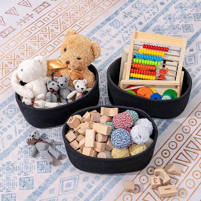 CubesLand Black Baskets Bins for Organizing,Small Woven Storage Baskets for Shelves,Cute Closet Cube Bins Set 3,Baby Nursery Toys Cube Bin,Home Decor Organization Storage - Image 2