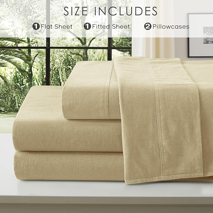 4Pcs Linen Sheets Full Size, 100% French Linen from Normandy, Breathable Linen Yellow Full Sheet Set with 16 Inch Deep Pocket, 1 Flat Sheet, 1 Fitted Sheet, 2 Pillowcases