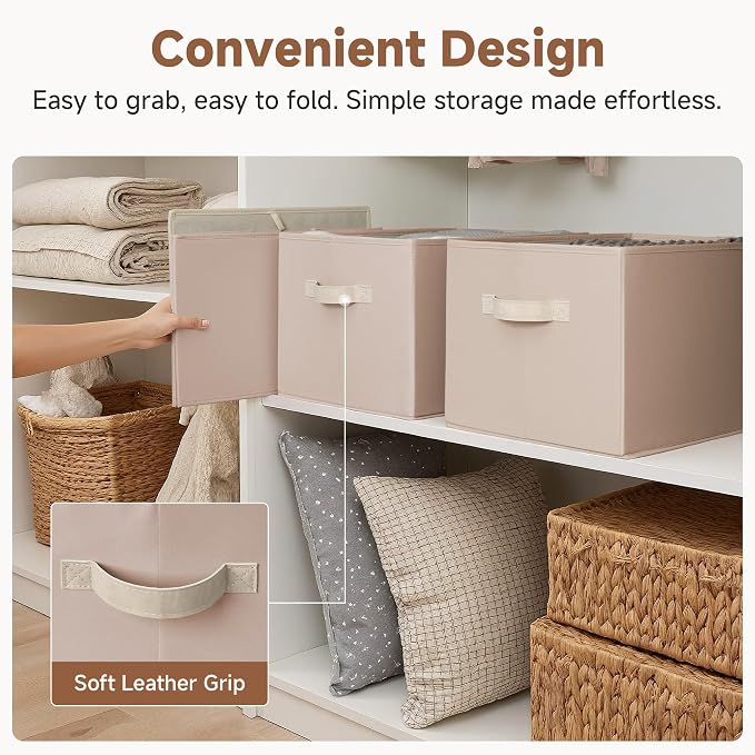 StorageWorks Storage Baskets for Shelves, Closet Organization and Storage Bins, Fabric Organizer Baskets for Clothes, Light Brown, 3-Pack, Extra Large - Image 6