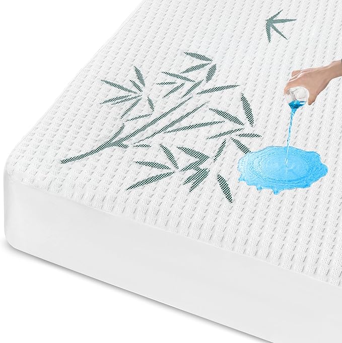 King Size Waterproof Mattress Protector, Breathable and Cooling Kingen Mattress Pad Cover, Fitted Sheets Style, 6-18 inches Deep Pockets