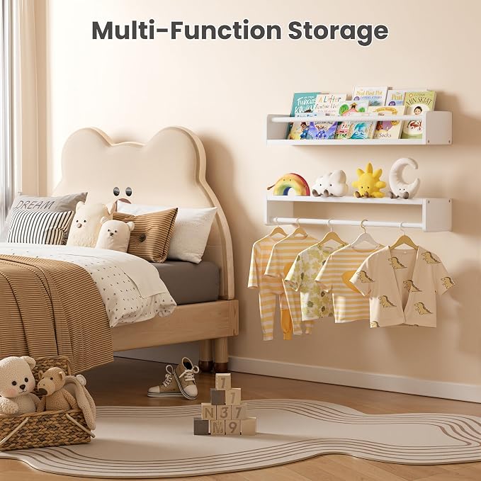 upsimples 2 Pack Nursery Book Shelves, 23.6 Inch Floating Bookshelves for Wall, Baby Nursery Decor, Small Solid Wood Wall Mounted Shelves for Baby Kids Boys Girls, White - Image 7