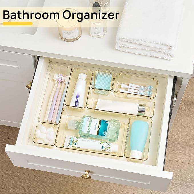 Vtopmart 25 PCS Clear Plastic Drawer Organizers Set, 4-Size Versatile Bathroom and Vanity Drawer Organizer Trays, Storage Bins for Makeup, Bedroom, Kitchen Gadgets Utensils and Office - Image 5